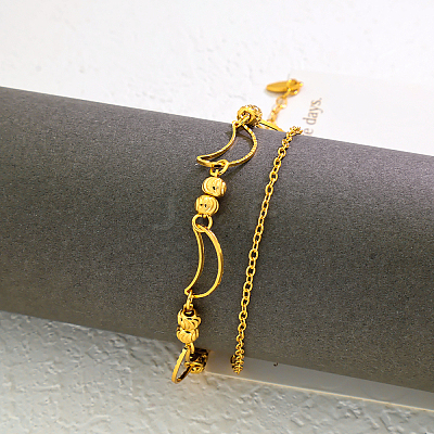 Vintage Beach Brass Moon Link Chain Double Layer Anklets for Women ZY2637-1
