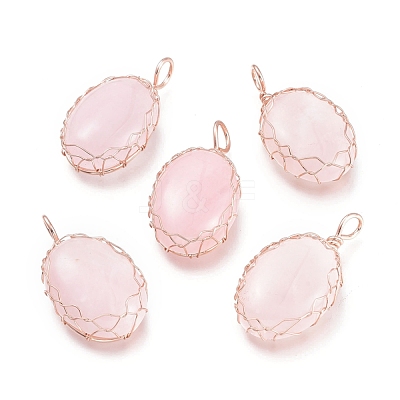 Natural Rose Quartz Pendants G-K305-B05-RG-1