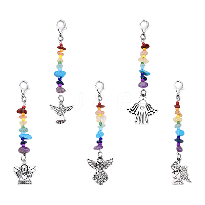 5Pcs Natural Magnesite & Amethyst & Green Aventurine & Red Aventurine & Red Jasper & Lapis Lazuli & Citrine Pendants Decorations HJEW-YW00074-01-1