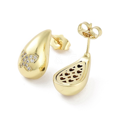 Teardrop Rack Plating Brass Cubic Zirconia Stud Earrings for Women EJEW-B047-02G-08-1