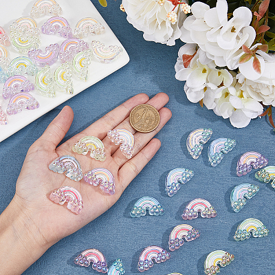 50Pcs 5 Colors UV Plating Rainbow Iridescent Acrylic Enamel Beads OACR-DC0001-10-1