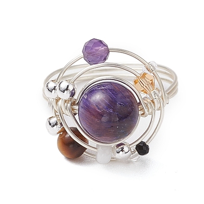 Planet Natural Amethyst Finger Rings RJEW-TA00165-03-1