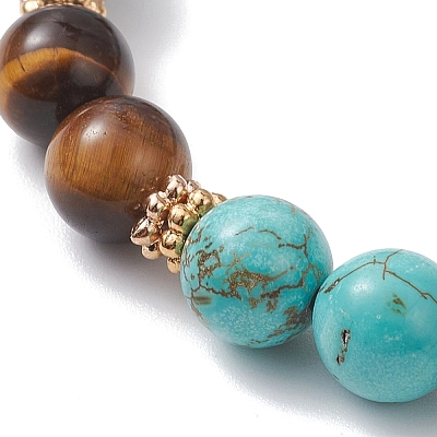 Natural Tiger Eye & Synthetic Turquoise Round Beads Stretch Bracelets for Women BJEW-TA00698-1