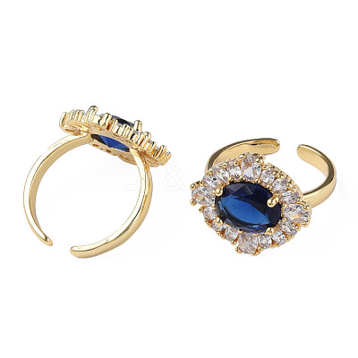 Cubic Zirconia Oval Open Cuff Ring RJEW-N035-129A-1