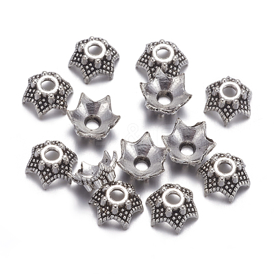 6-Petal Flower Tibetan Silver Bead Caps AA188-1