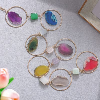 Iron & Brass & Crystal Glass Sun Catcher Pendants HJEW-K049-07-1