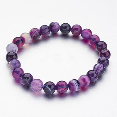 Natural Striped Agate/Banded Agate Beaded Stretch Bracelets BJEW-JB02564-02-1