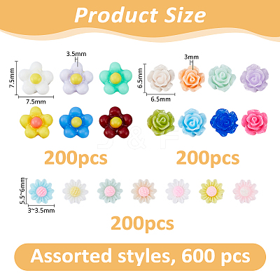 600Pcs 3 Styles Opaque Resin Cabochons CRES-FH0001-22-1