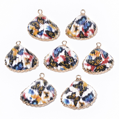 Electroplate Printed Natural Scallop Shell Pendants SSHEL-R047-04-A04-1
