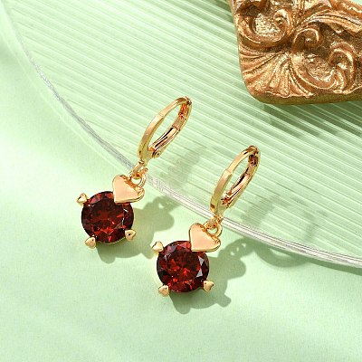 Heart Brass Micro Pave Cubic Zirconia Hoop Earrings EJEW-D318-02KCG-1