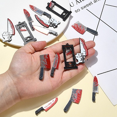 15Pcs 5 Styles Halloween Printed Opaque Acrylic Pendants MACR-YW0003-07-1