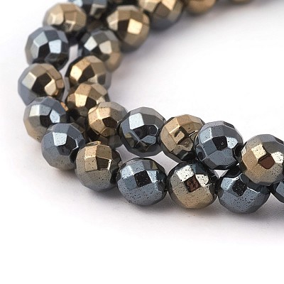 Electroplated Non-magnetic Synthetic Hematite Beads Strands G-P408-P-6mm-1