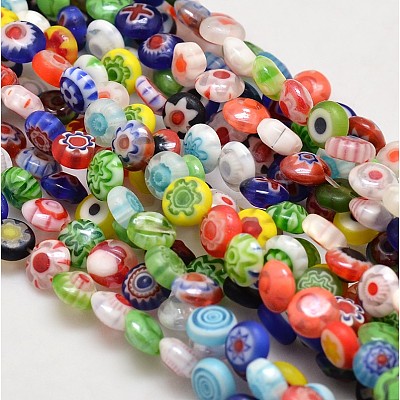 Handmade Millefiori Glass Flat Round Bead Strands X-LK-P010-03-1