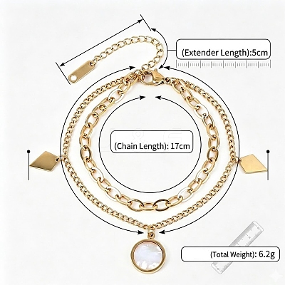 304 Stainless Steel Crystal & Acrylic Flat Round Rhombus Charm 2-strand Bracelets for Women WGEBB33-03-1