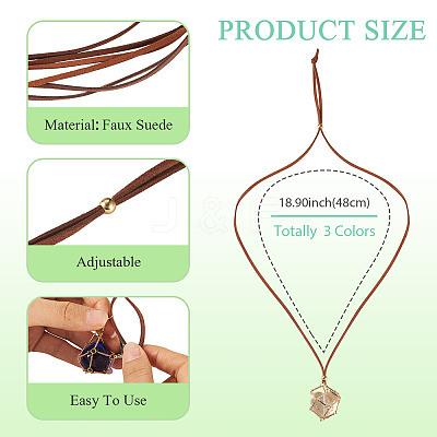 3Pcs Faux Suede Macrame Pouch  Pendant Necklaces NJEW-TAC0051-03-1