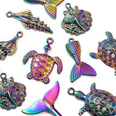 12Pcs 6 Style Ocean Themed Alloy Pendants FIND-LS0001-01-1
