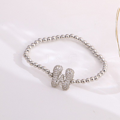 Brass Micro Pave Clear Cubic Zirconia Beaded Stretch Bracelets for Women FS-WG5260F-22-1