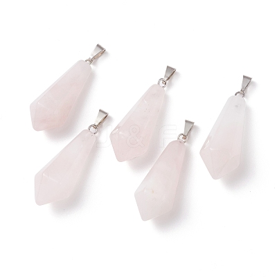 Natural Rose Quartz Pointed Pendants G-I314-02P-16-1