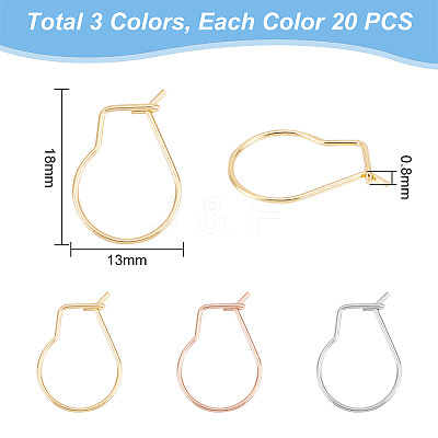 304 Stainless Steel Hoop Earring Findings Kidney Ear Wires STAS-UN0012-43-1