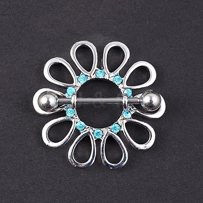 316L Surgical Stainless Steel Aquamarine Rhinestone Nipple Rings FS-WGB766E-12-1