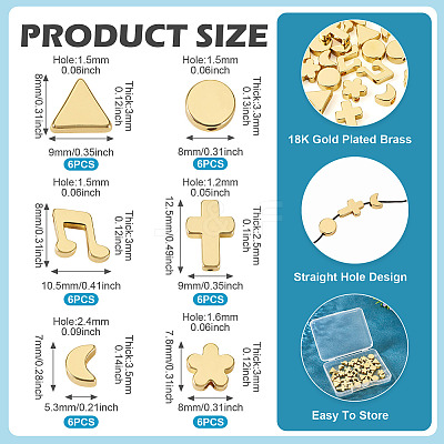 36Pcs 6 Styles Brass Beads KK-TA0002-07-1