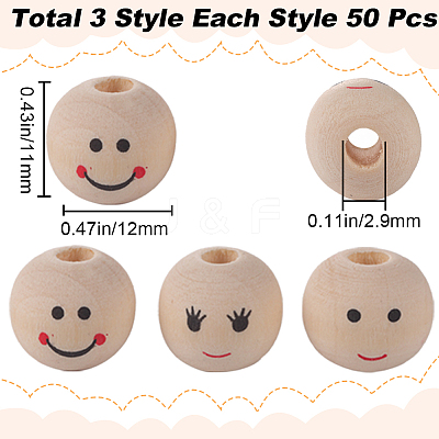 150Pcs 3 Styles Printed Wood Beads WOOD-GF0001-98-1