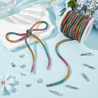 7.1 Yards Glass Rhinestone Synthetic Rubber Round Cord DIY-GF0013-74B-1