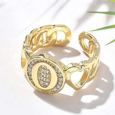 Brass Micro Pave Clear Cubic Zirconia Open Cuff Rings for Women RJEW-K289-02G-O-1