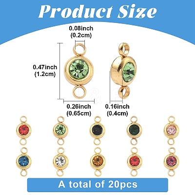 20Pcs 10 Colors 304 Stainless Steel Rhinestone Links/Connectors STAS-YW0010-11-1