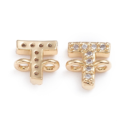 Brass Micro Pave Cubic Zirconia Letter Links X-ZIRC-I042-16G-T-1