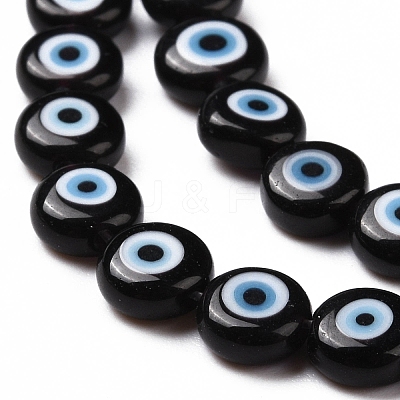 Handmade Evil Eye Lampwork Flat Round Bead Strands LAMP-L058-6mm-18-1