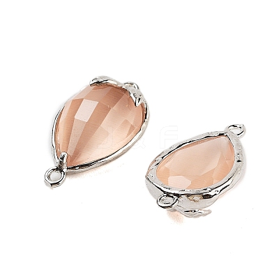 Cat Eye Faceted Teardrop Connector Charms G-B081-02P-02-1