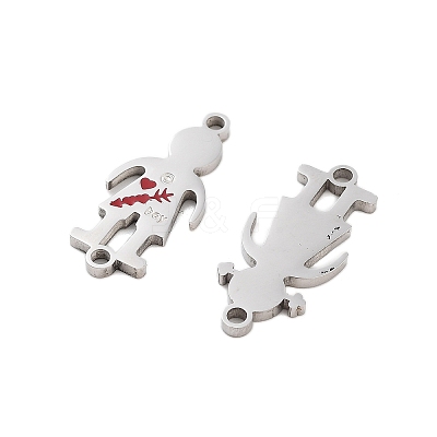 Valentine's Day 304 Stainless Steel FireBrick Enamel Boy Girl Connector Charms STAS-Z078-16P-1
