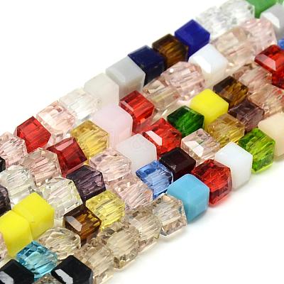 Faceted Transparent Glass Cube Beads Strands GLAA-R163-4x4-01-1
