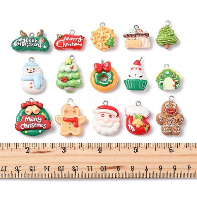 30Pcs 15 Styles Christmas Opaque Resin Pendants CRES-FS0001-33-1