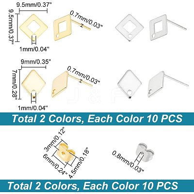 40Pcs 4 Style 304 & 201 Stainless Steel Stud Earring Findings STAS-UN0038-71-1