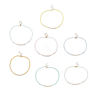 7Pcs 7 Colors Natural Pearl & Glass Seed Beaded Necklaces Set for Women NJEW-JN04184-1
