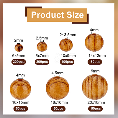 700Pcs 7 Styles Round Natural Wood Beads WOOD-OC0003-67-1