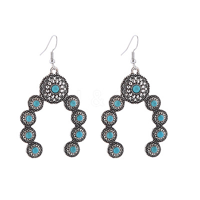 Alloy Synthetic Turquoise Arch Dangle Earrings FS-WG5C75B-02-1