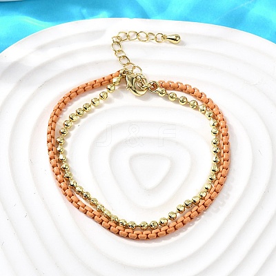 Brass Beaded Double Strand Bracelets BJEW-U040-02G-02-1