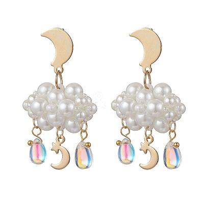 3D Cloud Glass Seed Beades Dangle Stud Earrings EJEW-MZ00644-02-1