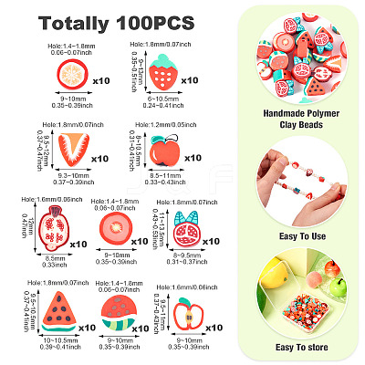 100Pcs 10 Styles Handmade Polymer Clay Beads CLAY-TA0001-65-1