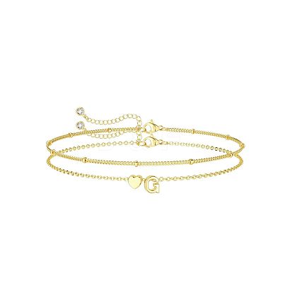 2Pcs 2 Styles Brass Beaded Bracelets & Satellite Chains Bracelets for Women FS-WG4A116-06-1