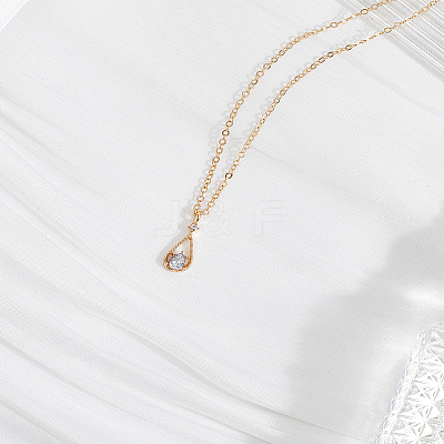 1Pc Alloy Clear Cubic Zirconia Teardrop Pendant Necklaces for Women NJEW-LP0004-14G-1
