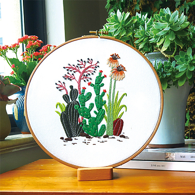 Cactus Pattern DIY Embroidery Starter Kits DIY-P077-096-1