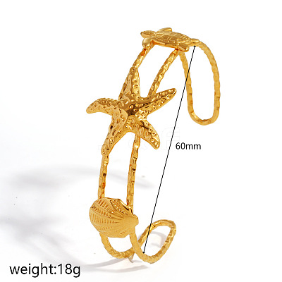 Ocean 304 Stainless Steel Starfish Turtle 2-Strand Cuff Bangles for Women WGE47DB-01-1