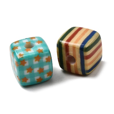 Printed Opaque Acrylic Beads OACR-H054-10-1