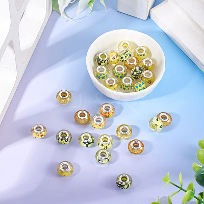 30Pcs Printed Transparent Resin European Beads RESI-TADJ0001-03B-1
