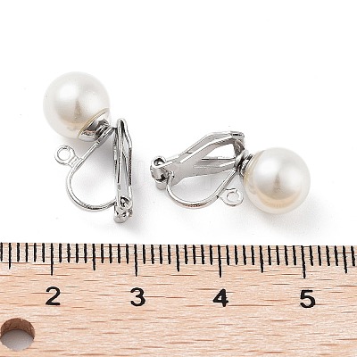 304 Stainless Steel Clip-on Earring Findings with Imitation Pearl Plastic Beaded STAS-H216-03D-P-1