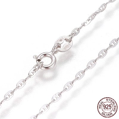 Anti-Tarnish Rhodium Plated 925 Sterling Silver Mariner Link Chain Necklaces STER-L059-10P-1